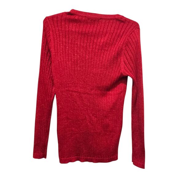 Tommy Hilfiger Red Metallic Ribbed Knit Sweater Size M - Picture 2 of 7